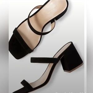 Ann Taylor Fiona Black Suede Two Strap Block Heels